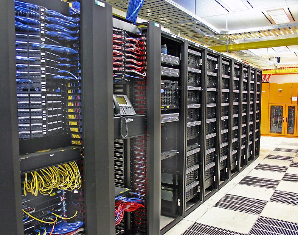Enterprise data center server racks with structured cabling
